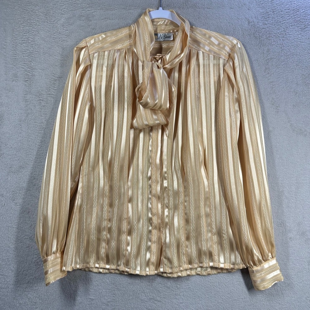 La Blouse bow Blouse Women 8 Gold Vintage Striped Long Sleeve Metallic Top